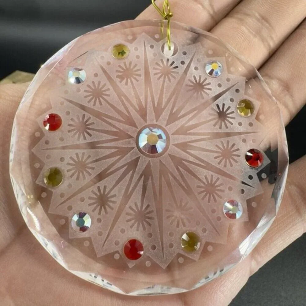 Hand Crafted Clear Crystal Round‎ Jeweled Ornament Signed Christmas Decorative